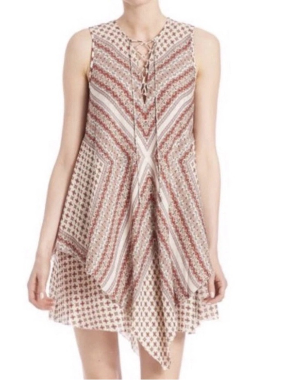 DEREK LAM 10 CROSBY 100% Silk Tiered Mini Dress 6 Handkerchief Hem Sleeveless